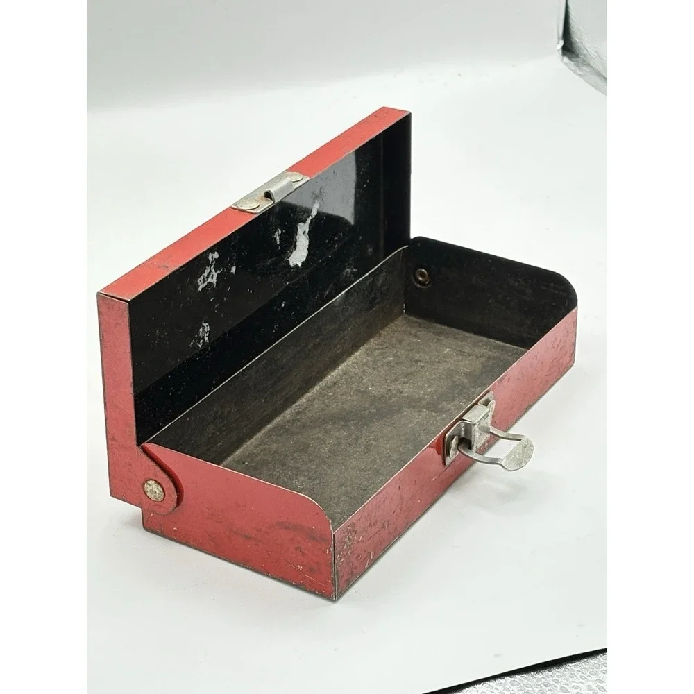 Small Red Metal Steel Box With Latch Industrial Decor Rustic